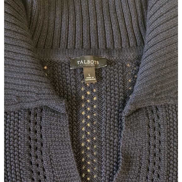 Talbots Women’s Large Johnny Collar Sweater Nautical Navy White Stripe - Picture 4 of 8